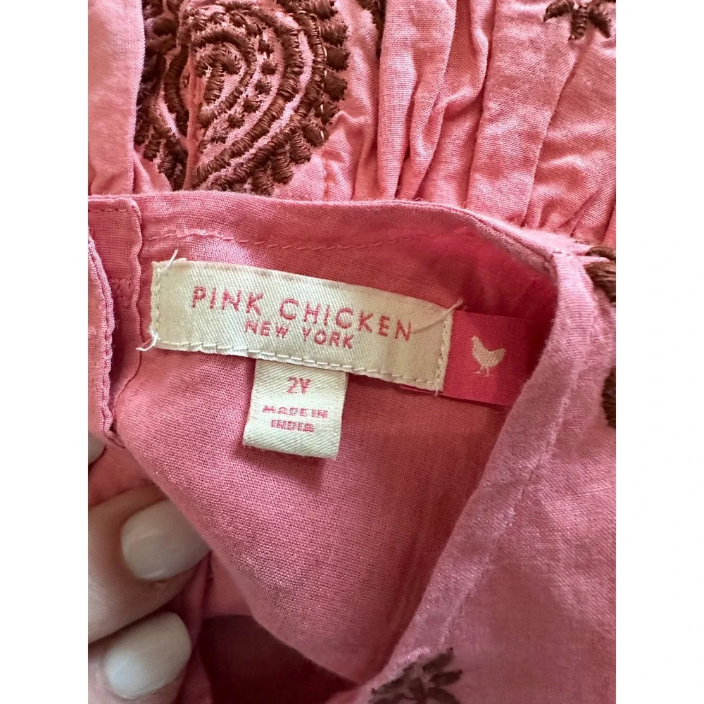 Pink Chicken New York Pink Embroidered Paisley Bubble Romper 2Y Cotton Boho